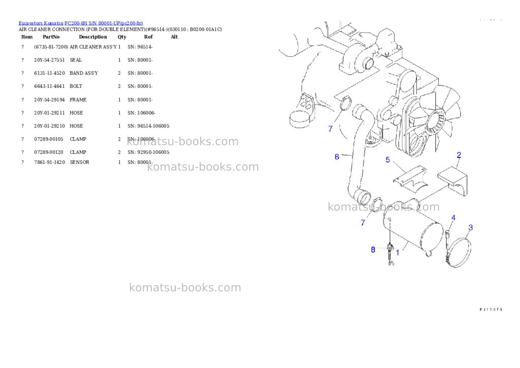 Komatsu pc200-6h s/n 80001-up Parts catalog cover Page 10 Komatsu pc200-6h s/n 80001-up Parts catalog cover Page 10