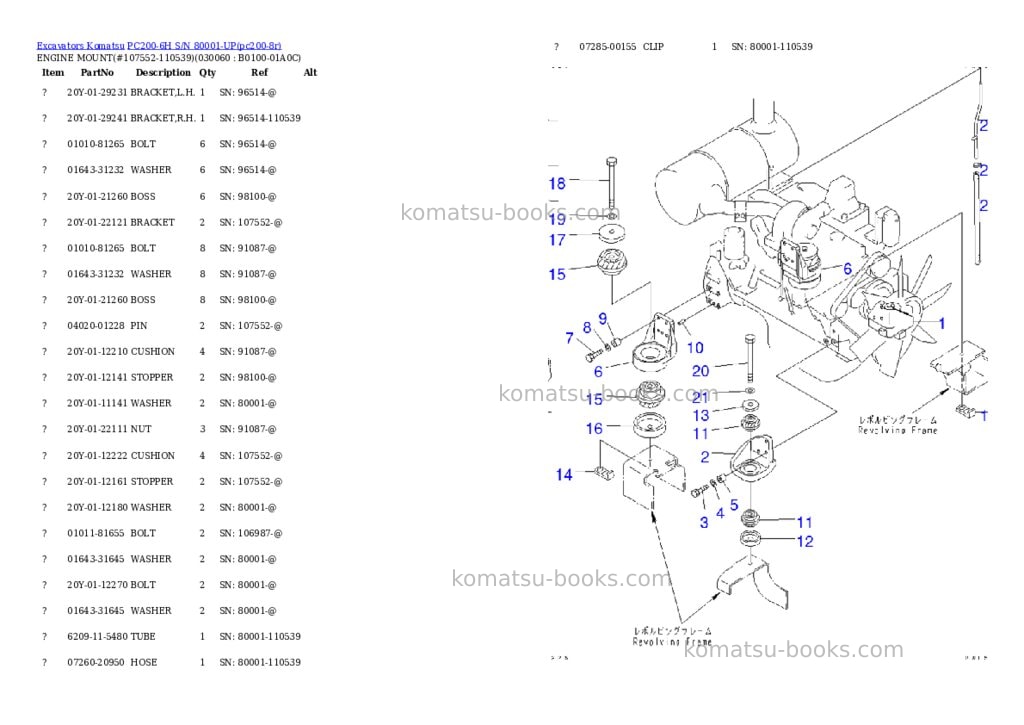 Komatsu pc200-6h s/n 80001-up Parts catalog cover Page 5 Komatsu pc200-6h s/n 80001-up Parts catalog cover Page 5