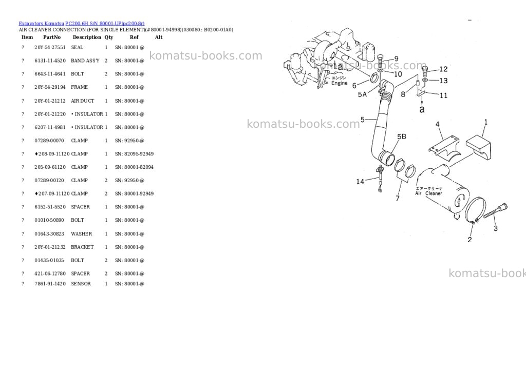 Komatsu pc200-6h s/n 80001-up Parts catalog cover Page 7 Komatsu pc200-6h s/n 80001-up Parts catalog cover Page 7