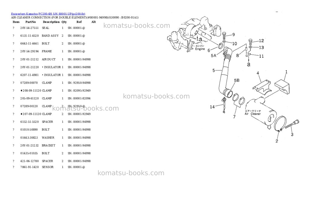 Komatsu pc200-6h s/n 80001-up Parts catalog cover Page 8 Komatsu pc200-6h s/n 80001-up Parts catalog cover Page 8