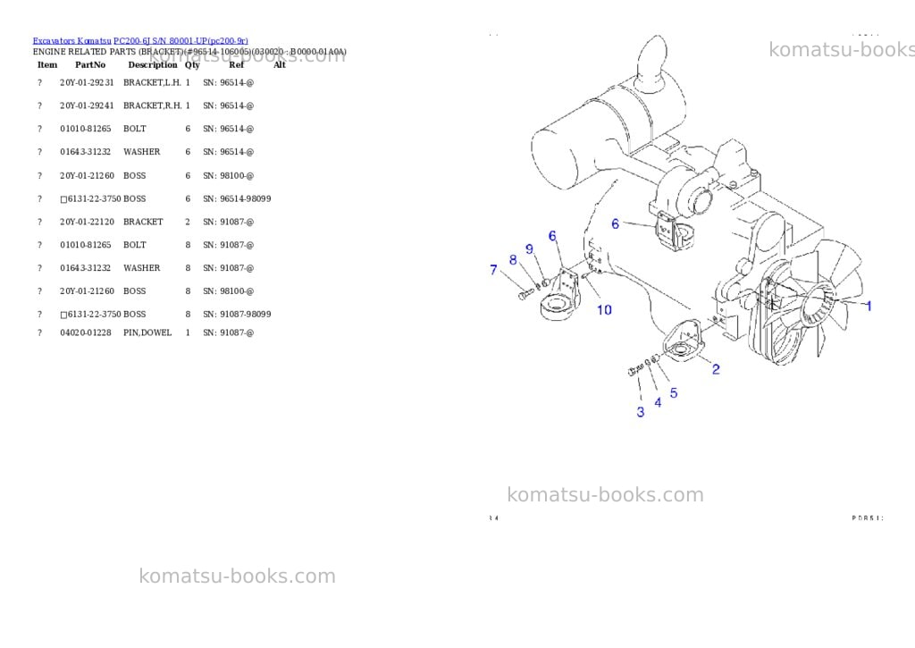 Komatsu pc200-6j s/n 80001-up Parts catalog cover Komatsu pc200-6j s/n 80001-up Parts catalog cover