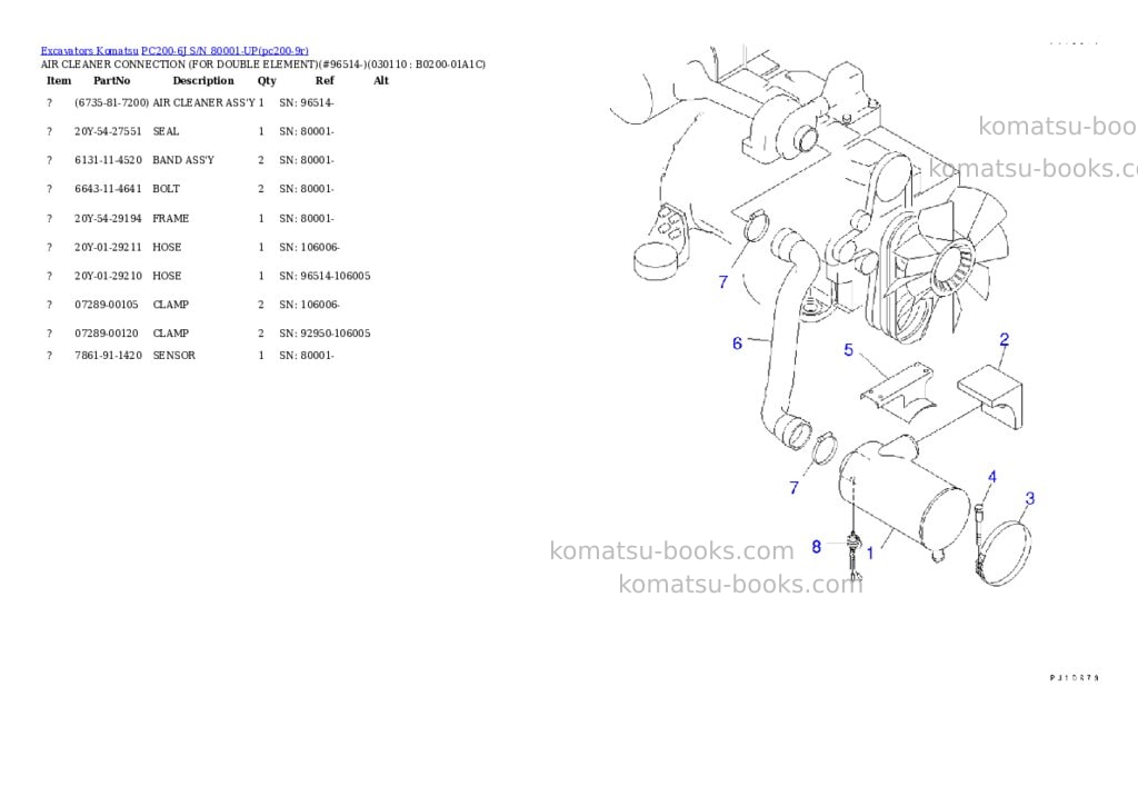 Komatsu pc200-6j s/n 80001-up Parts catalog cover Page 10 Komatsu pc200-6j s/n 80001-up Parts catalog cover Page 10