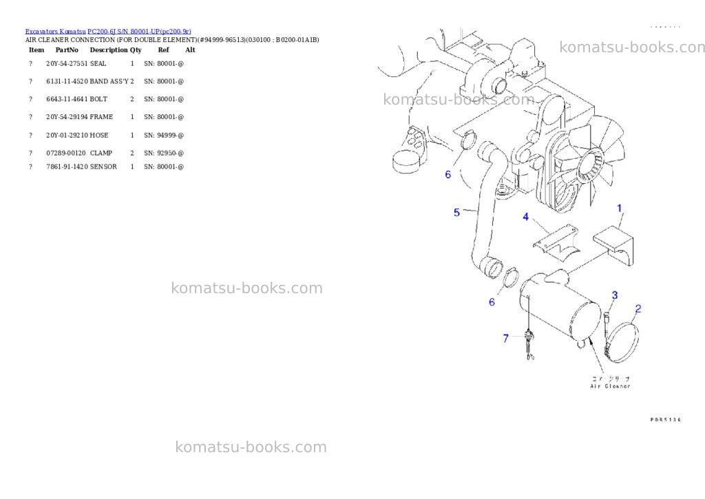 Komatsu pc200-6j s/n 80001-up Parts catalog cover Page 9 Komatsu pc200-6j s/n 80001-up Parts catalog cover Page 9