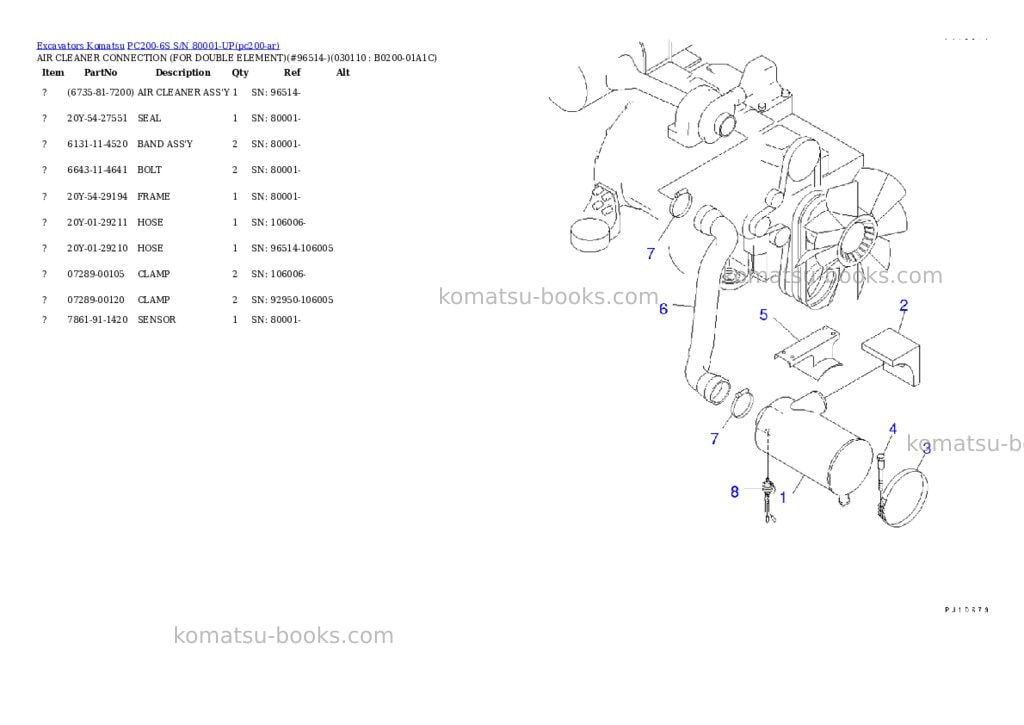 Komatsu pc200-6s s/n 80001-up Parts catalog cover Page 10 Komatsu pc200-6s s/n 80001-up Parts catalog cover Page 10