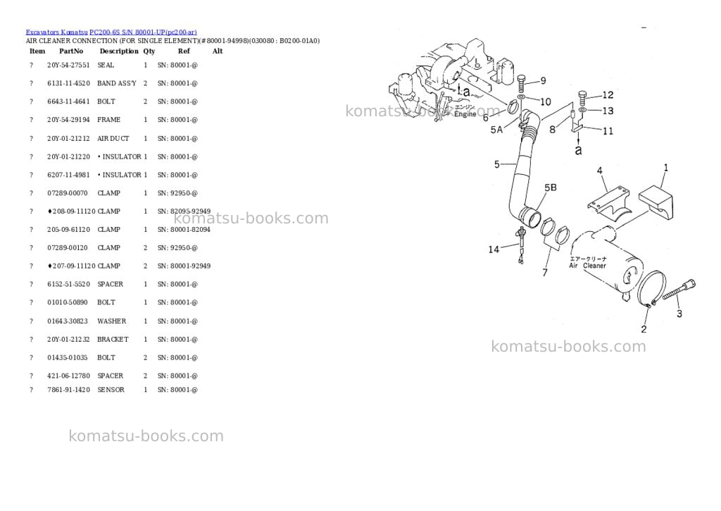 Komatsu pc200-6s s/n 80001-up Parts catalog cover Page 7 Komatsu pc200-6s s/n 80001-up Parts catalog cover Page 7