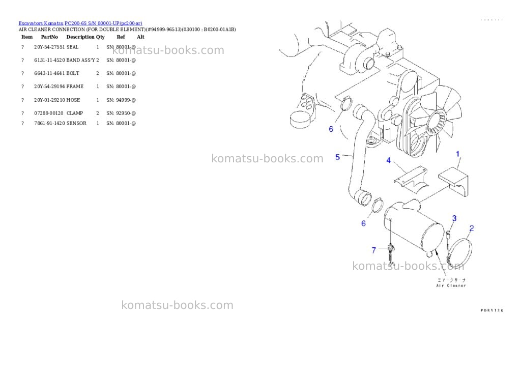 Komatsu pc200-6s s/n 80001-up Parts catalog cover Page 9 Komatsu pc200-6s s/n 80001-up Parts catalog cover Page 9
