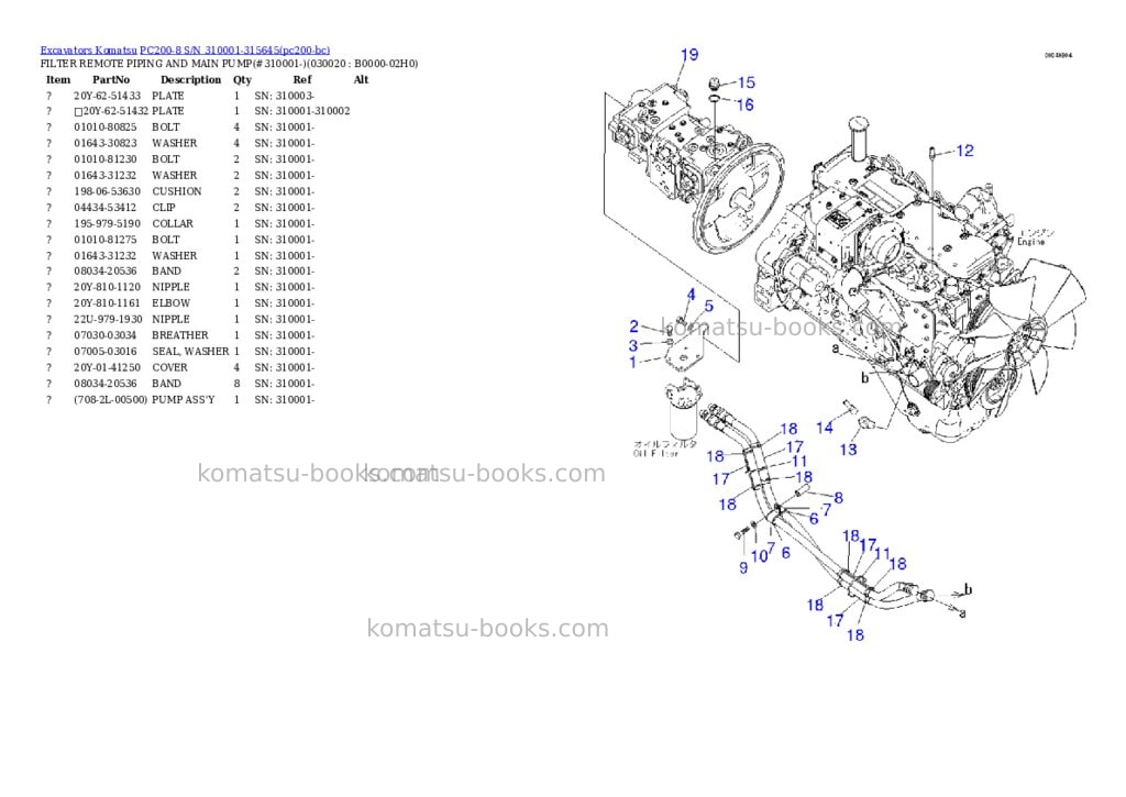 Komatsu PC200-8 S/N 310001-315645 Parts catalog cover Komatsu PC200-8 S/N 310001-315645 Parts catalog cover