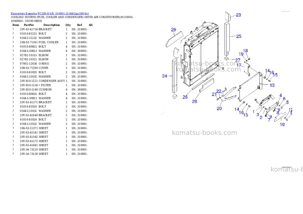 Komatsu PC200-8 S/N 310001-315645 Parts catalog cover Page 10 Komatsu PC200-8 S/N 310001-315645 Parts catalog cover Page 10