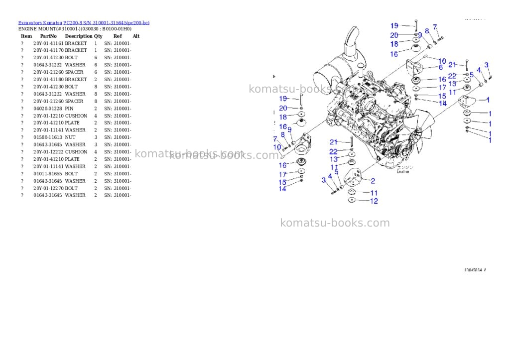 Komatsu PC200-8 S/N 310001-315645 Parts catalog cover Page 2 Komatsu PC200-8 S/N 310001-315645 Parts catalog cover Page 2