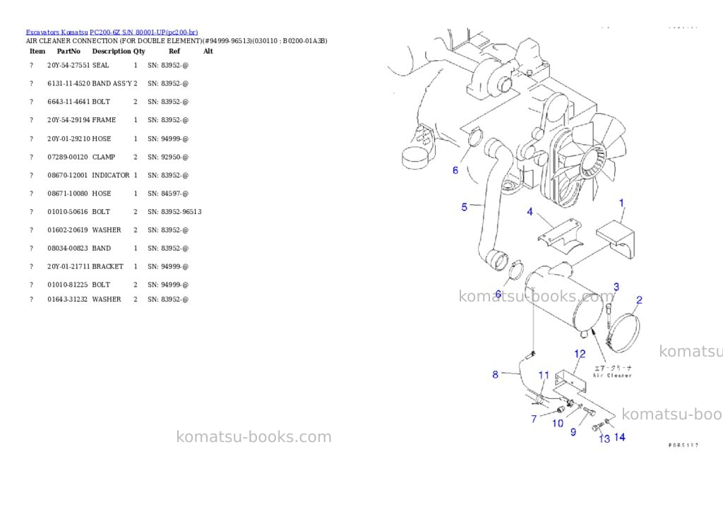 Komatsu PC200-6Z S/N 80001-UP Parts catalog cover Page 10 Komatsu PC200-6Z S/N 80001-UP Parts catalog cover Page 10