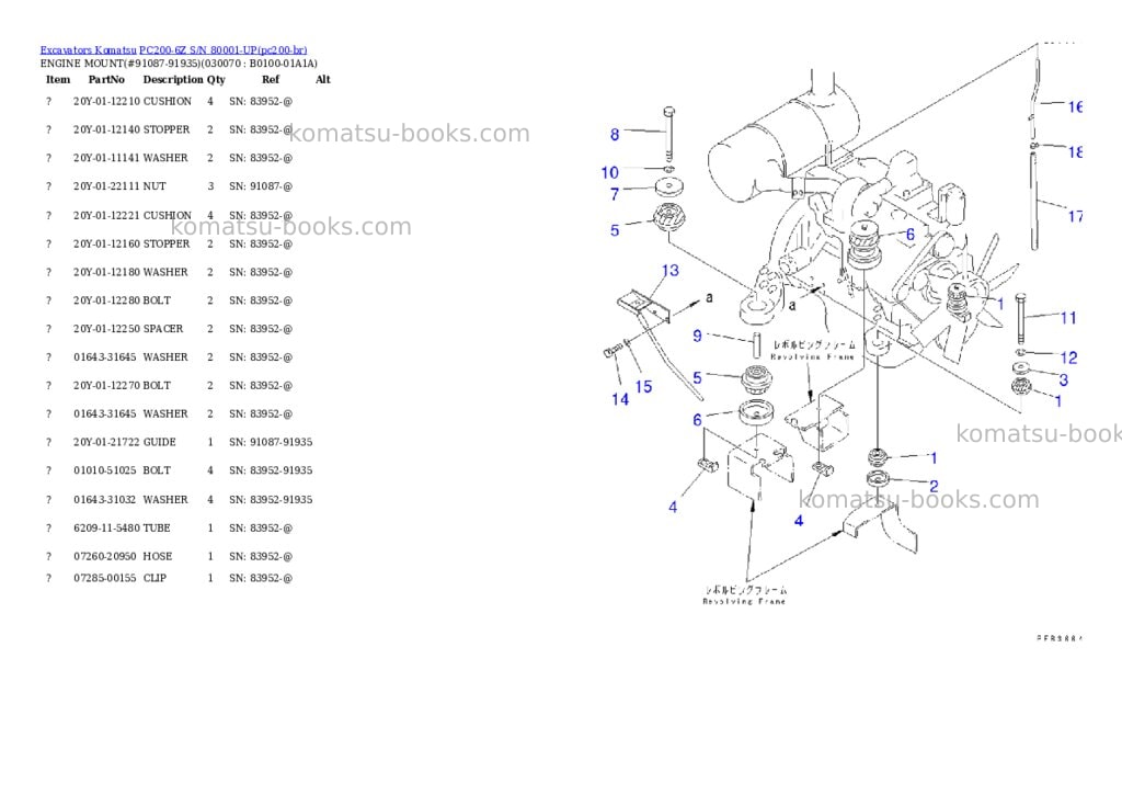 Komatsu PC200-6Z S/N 80001-UP Parts catalog cover Page 6 Komatsu PC200-6Z S/N 80001-UP Parts catalog cover Page 6