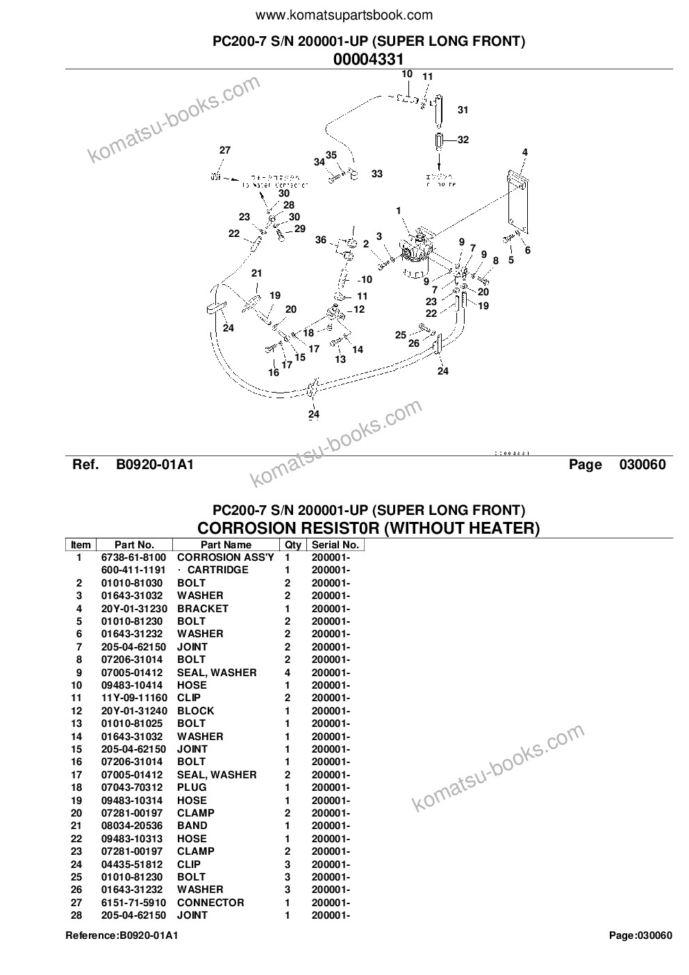 Komatsu PC200-7 S/N 200001-UP (SUPER LONG FRONT) Catalogue de pièces couverture Page 8