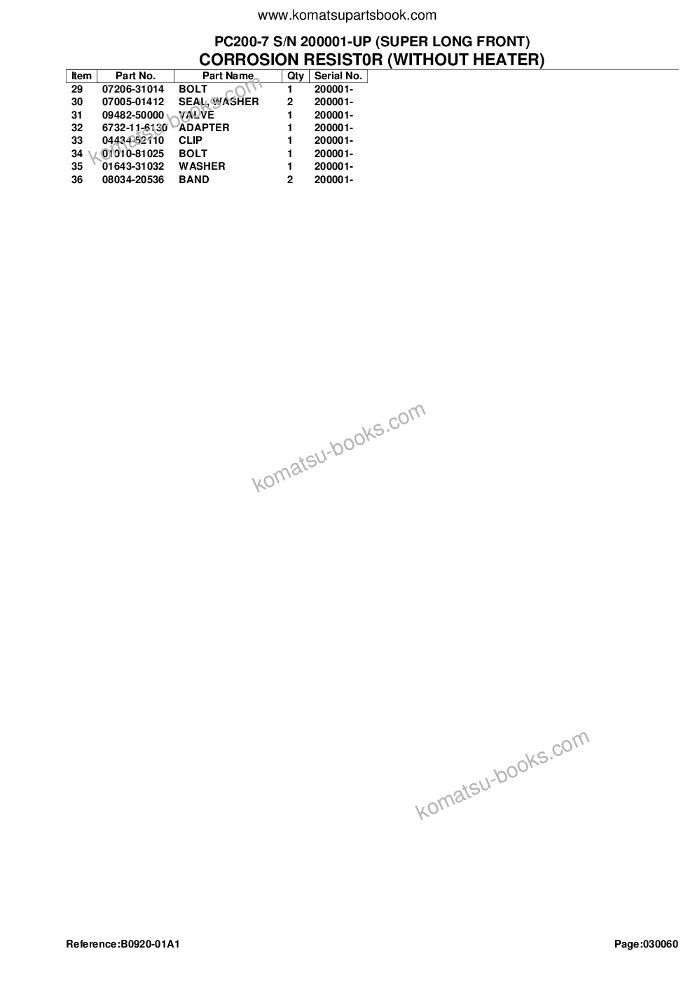 Komatsu PC200-7 S/N 200001-UP (SUPER LONG FRONT) Catalogue de pièces couverture Page 9