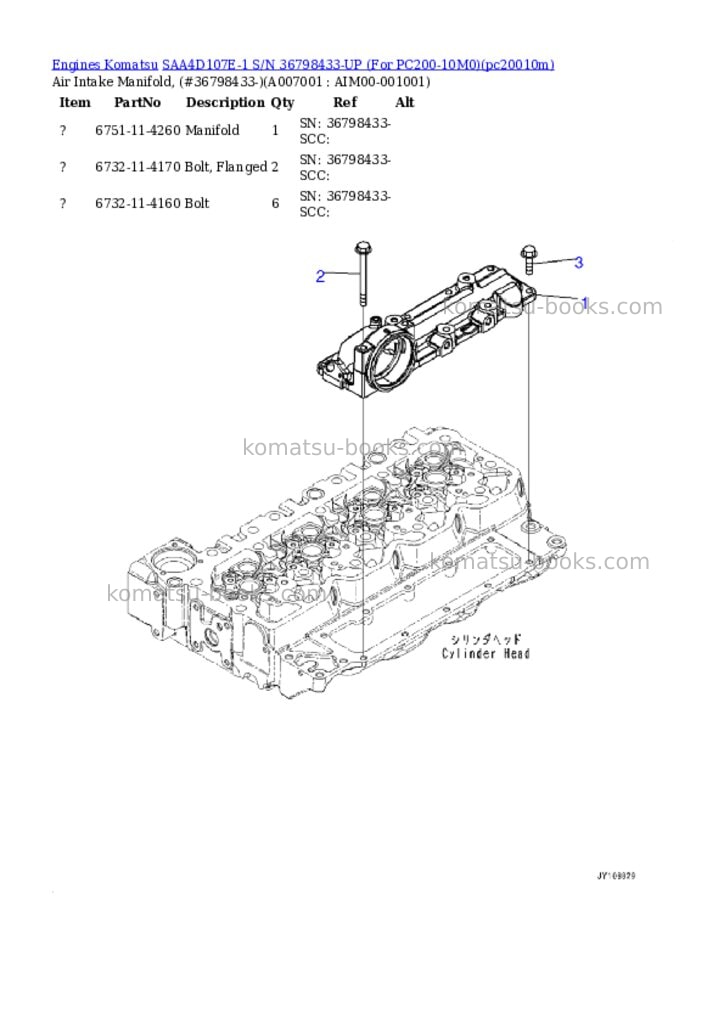 Komatsu SAA4D107E-1 S/N 36798433-UP (For PC200-10M0) Parts catalog cover Page 2 Komatsu SAA4D107E-1 S/N 36798433-UP (For PC200-10M0) Parts catalog cover Page 2