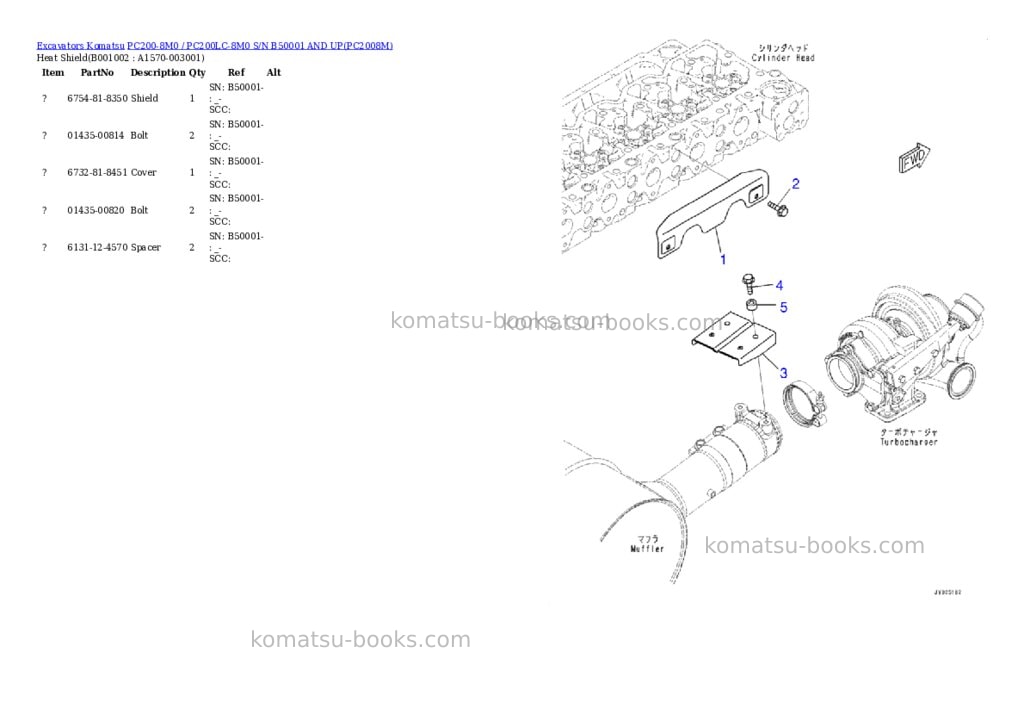 Komatsu pc200-8m0 / pc200lc-8m0 s/n b50001 and up Parts catalog cover Komatsu pc200-8m0 / pc200lc-8m0 s/n b50001 and up Parts catalog cover