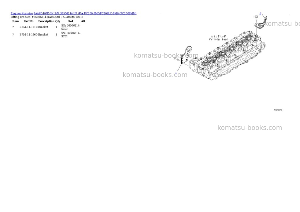 Komatsu SAA6D107E-1N S/N 36506214-UP (For PC200-8M0/PC200LC-8M0) Parts catalog cover