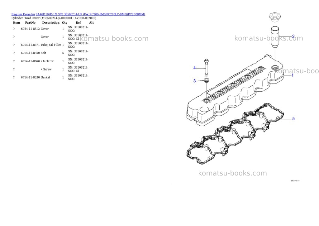Komatsu SAA6D107E-1N S/N 36506214-UP (For PC200-8M0/PC200LC-8M0) Parts catalog cover Page 5