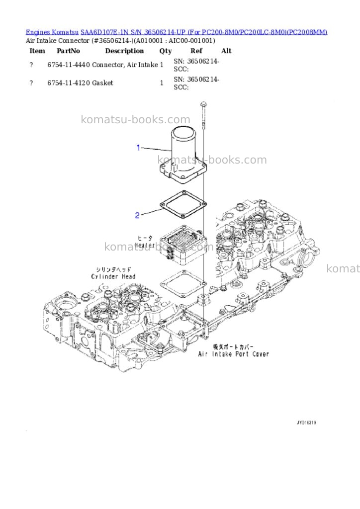 Komatsu SAA6D107E-1N S/N 36506214-UP (For PC200-8M0/PC200LC-8M0) Parts catalog cover Page 7
