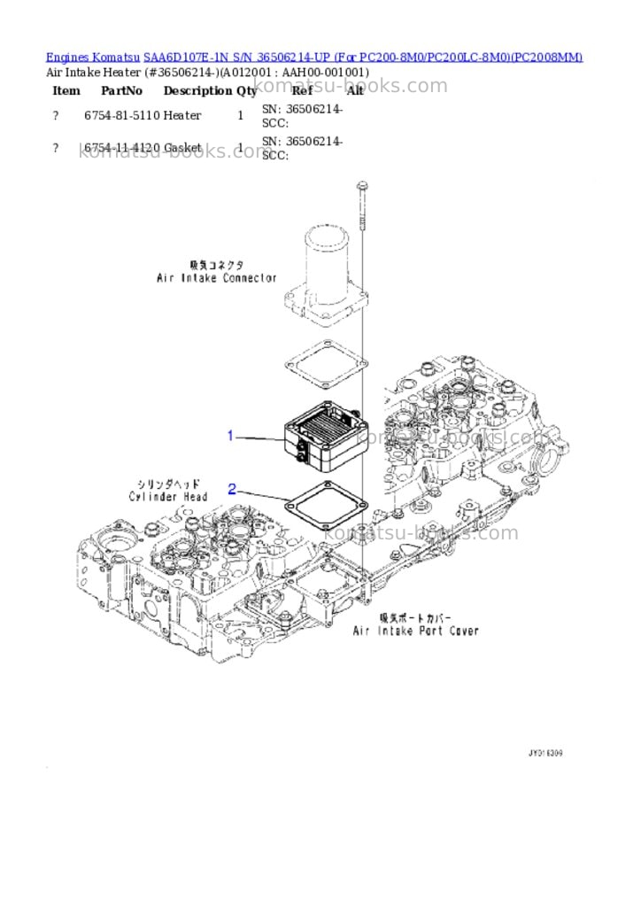 Komatsu SAA6D107E-1N S/N 36506214-UP (For PC200-8M0/PC200LC-8M0) Parts catalog cover Page 9
