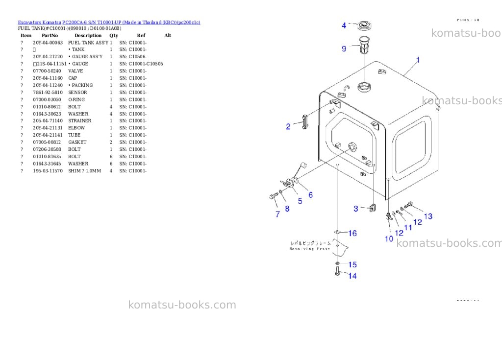 Komatsu pc200ca-6 s/n t10001-up made in thailand kbc Parts catalog cover Page 10