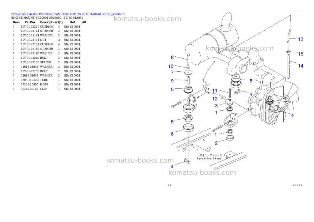 Komatsu pc200ca-6 s/n t10001-up made in thailand kbc Parts catalog cover Page 2
