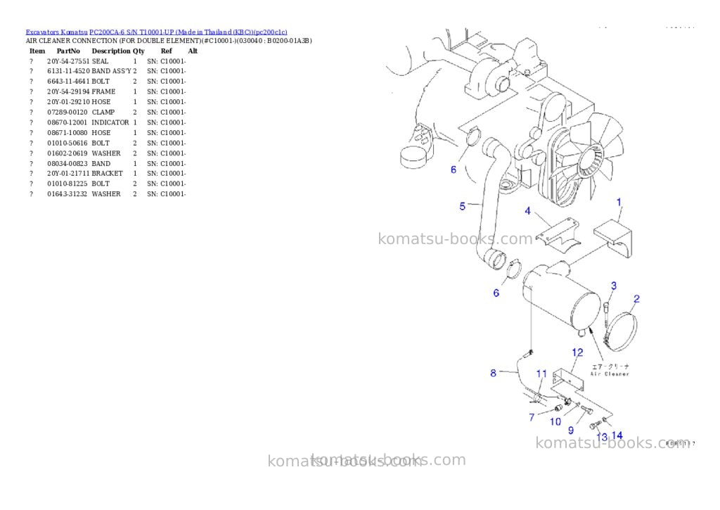 Komatsu pc200ca-6 s/n t10001-up made in thailand kbc Parts catalog cover Page 3
