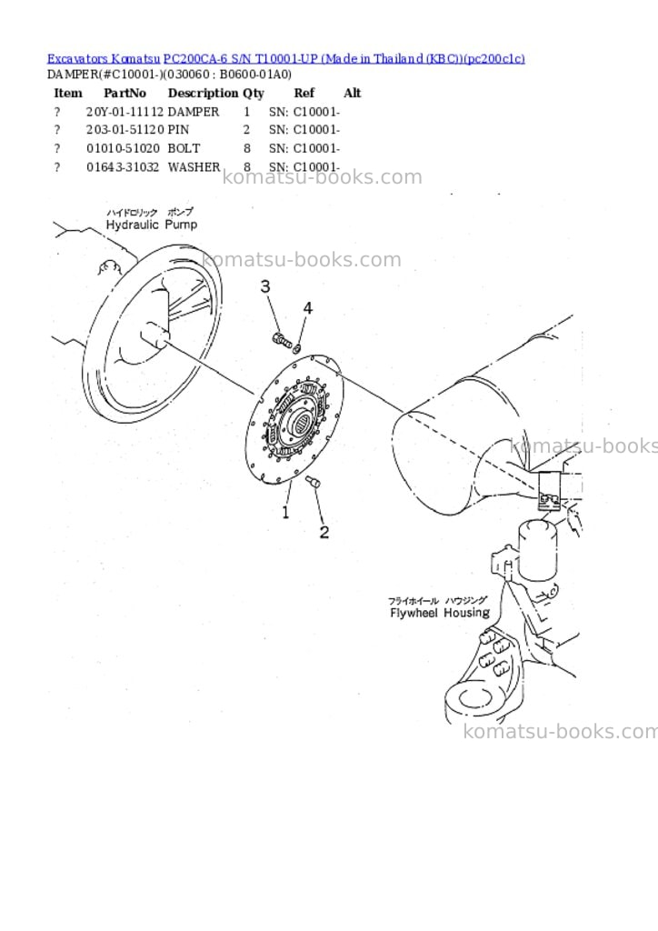 Komatsu pc200ca-6 s/n t10001-up made in thailand kbc Parts catalog cover Page 5