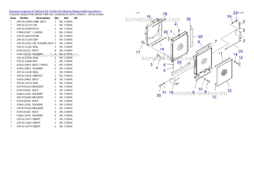 Komatsu pc200ca-6 s/n t10001-up made in thailand kbc Parts catalog cover Page 6