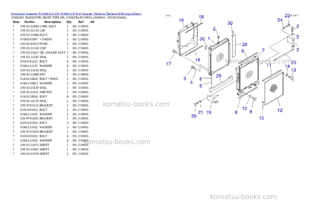 Komatsu pc200ca-6 s/n t10001-up for canada / made in thailand kbc Parts catalog cover Page 5