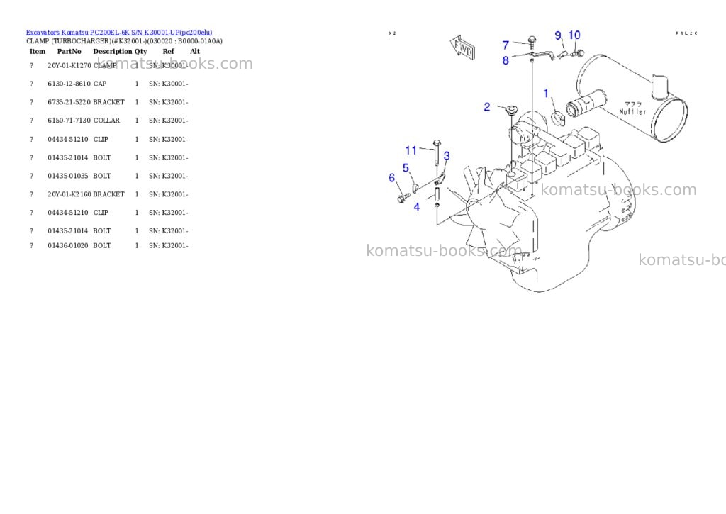 Komatsu pc200el-6k s/n k30001-up Parts catalog cover
