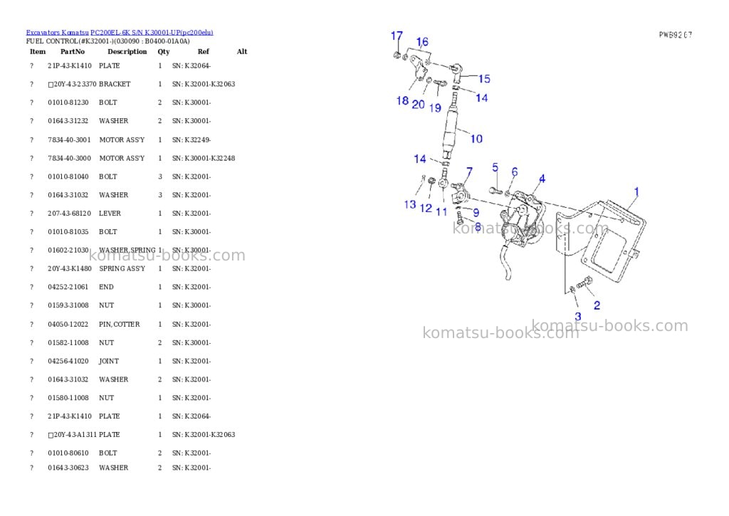 Komatsu pc200el-6k s/n k30001-up Parts catalog cover Page 8