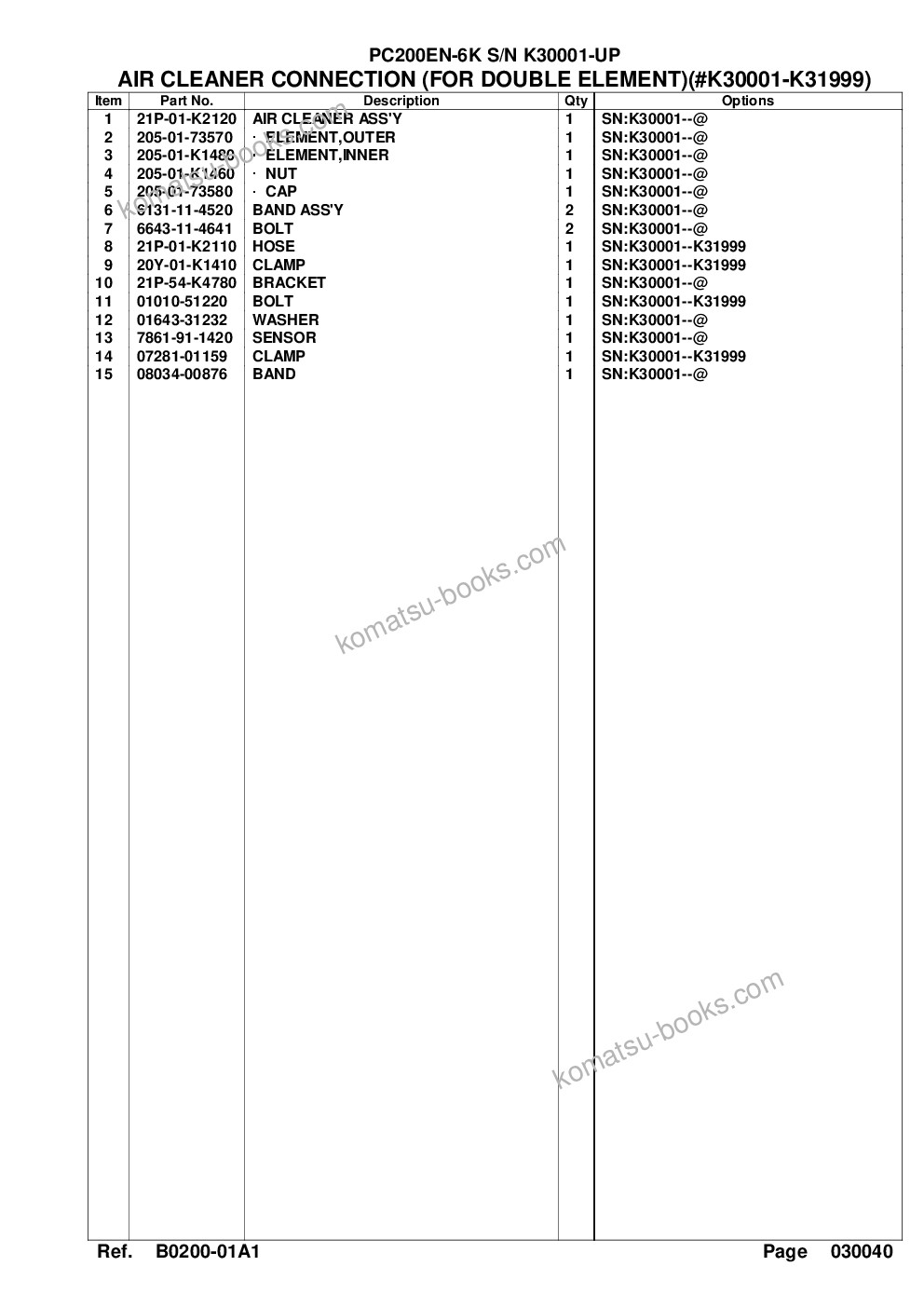 Komatsu pc200en-6k s/n k30001-up Parts catalog cover Page 10