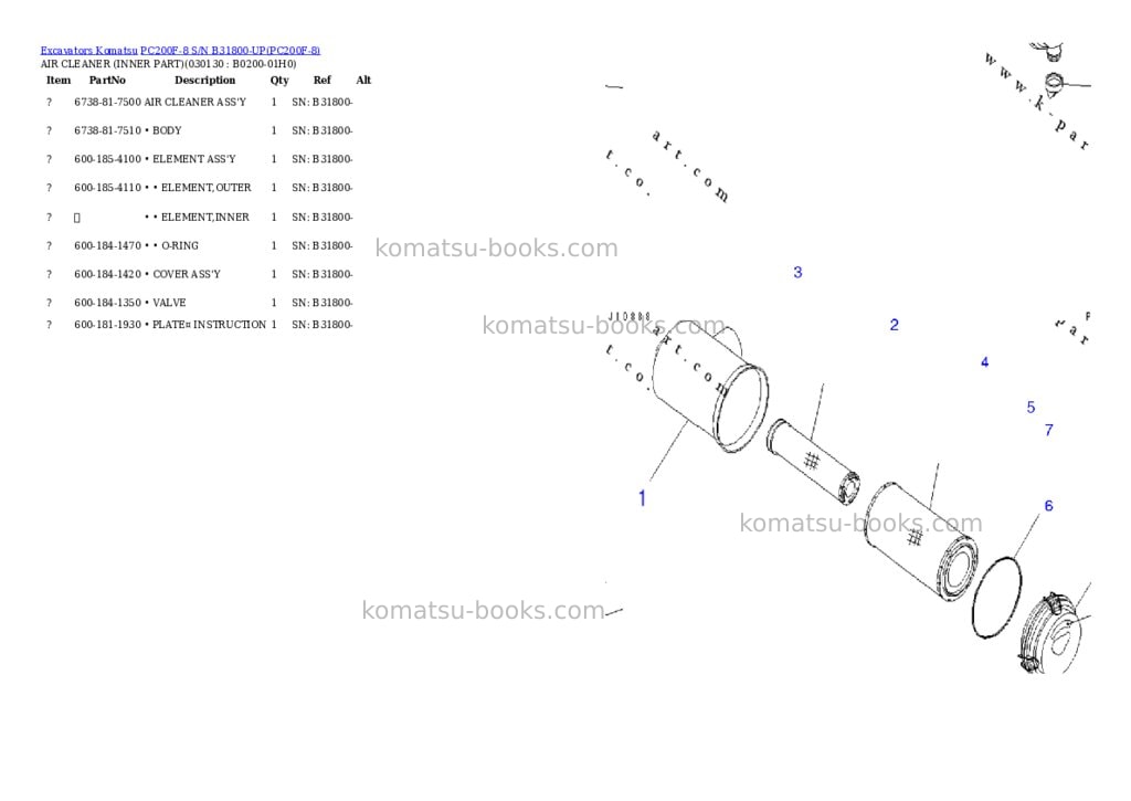 Komatsu pc200f-8 s/n b31800-up Parts catalog cover Page 7