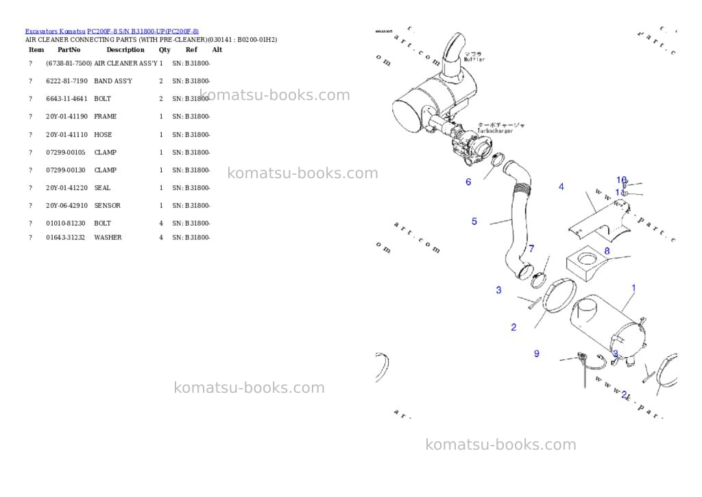 Komatsu pc200f-8 s/n b31800-up Parts catalog cover Page 8