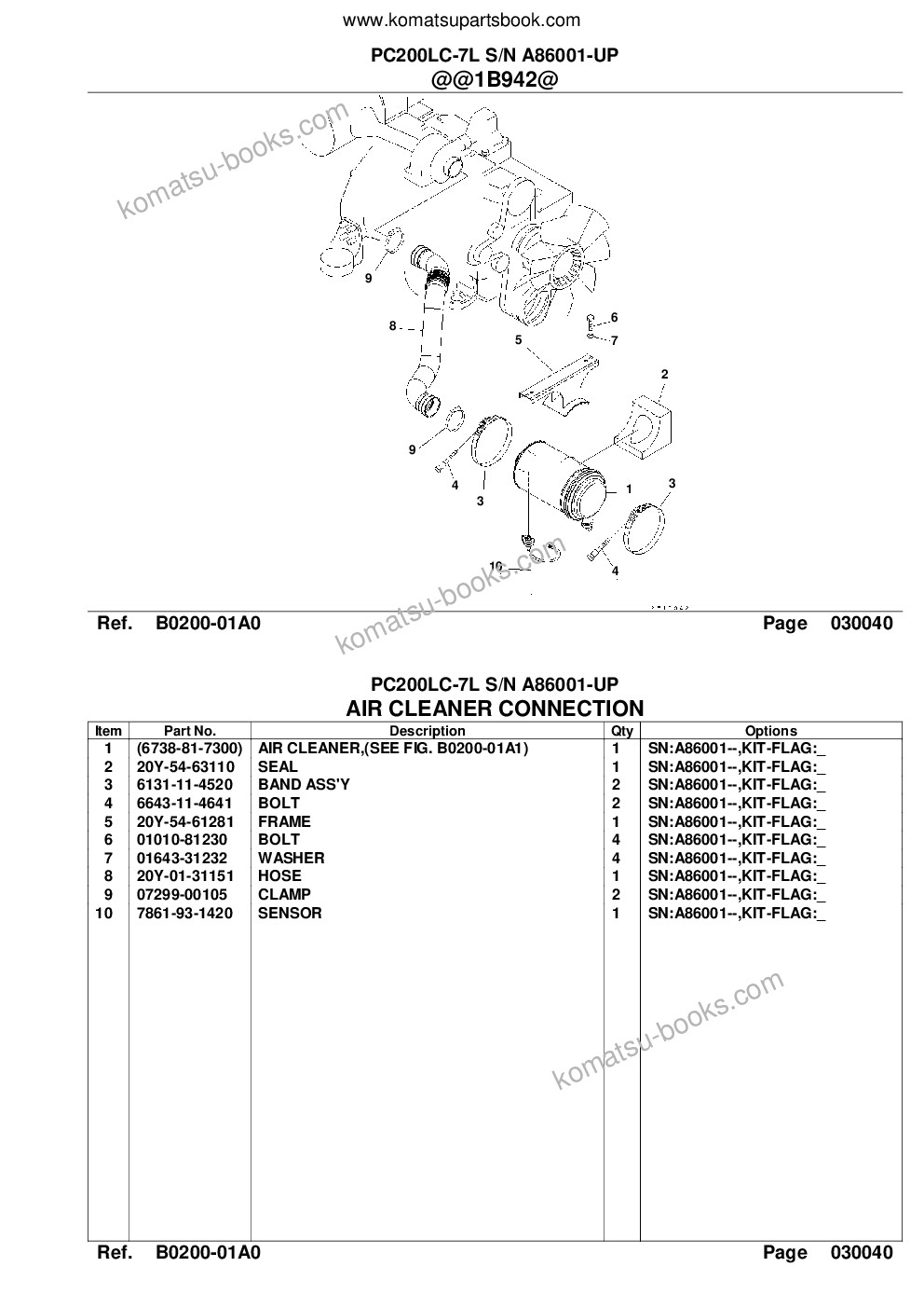 Komatsu pc200lc-7l s/n a86001-up Parts catalog cover Page 6