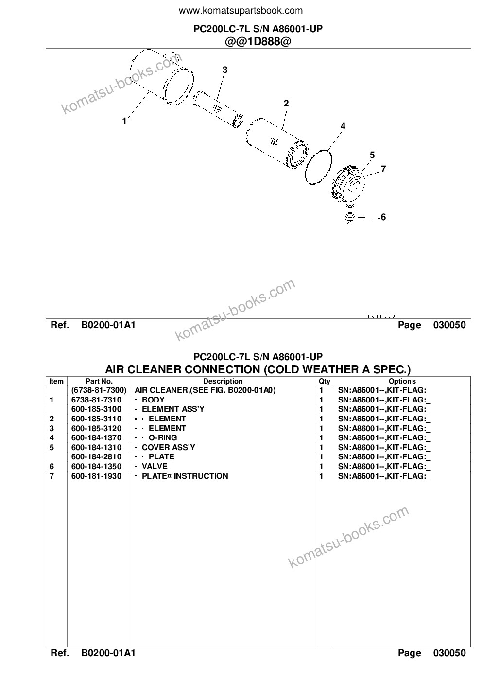 Komatsu pc200lc-7l s/n a86001-up Parts catalog cover Page 7