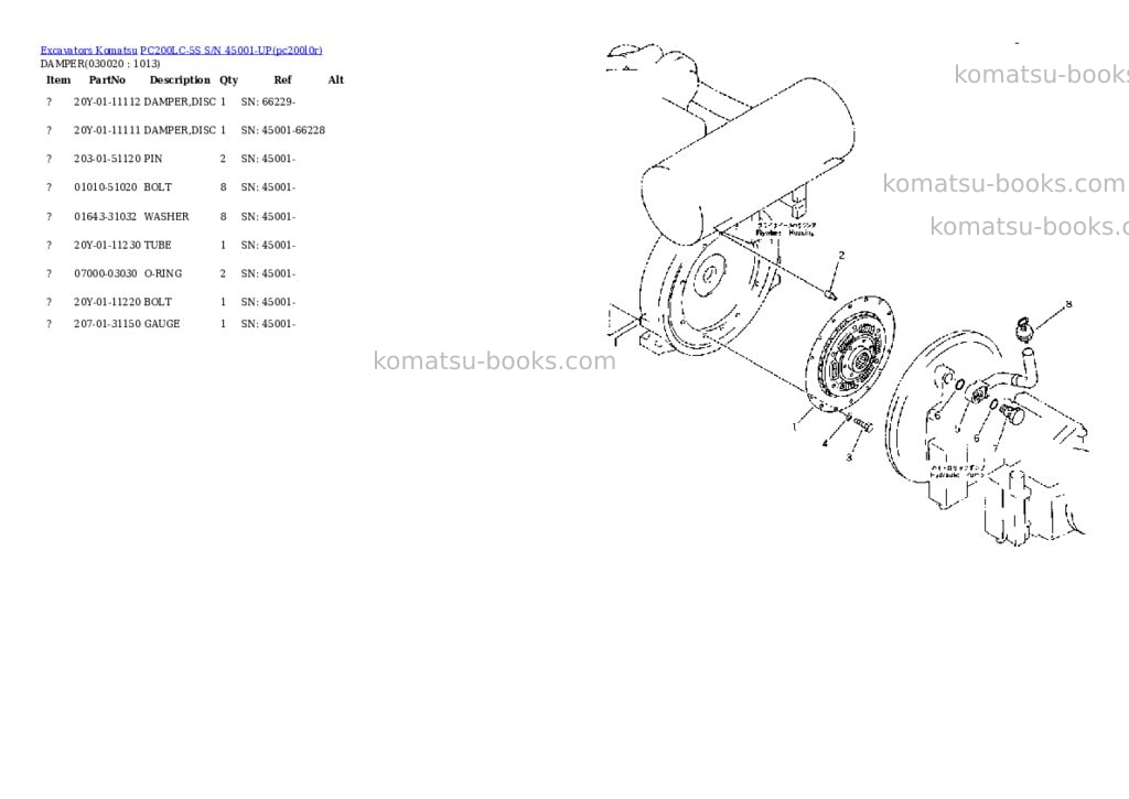 Komatsu pc200lc-5s s/n 45001-up Parts catalog cover