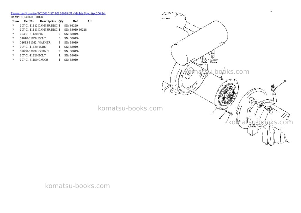 Komatsu pc200lc-5t s/n 58019-up mighty spec. Parts catalog cover