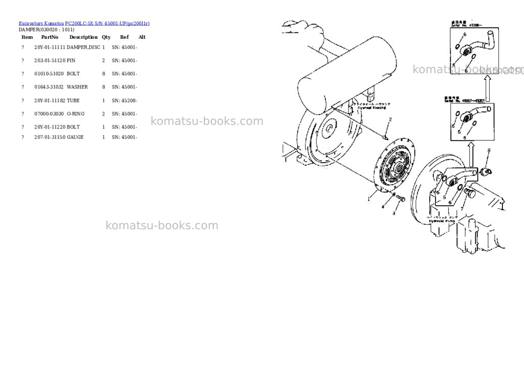 Komatsu pc200lc-5x s/n 45001-up Parts catalog cover