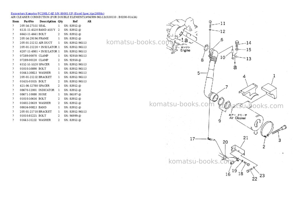 Komatsu pc200lc-6z s/n 80001-up excel spec. Parts catalog cover Page 10