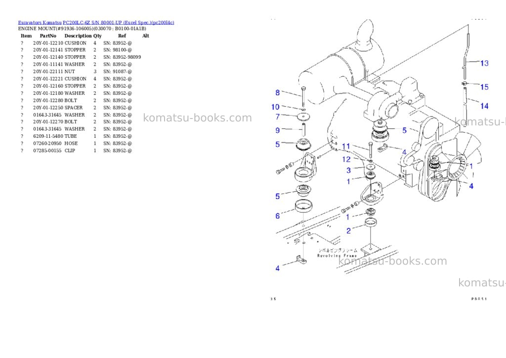 Komatsu pc200lc-6z s/n 80001-up excel spec. Parts catalog cover Page 6