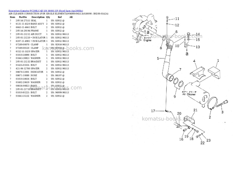 Komatsu pc200lc-6z s/n 80001-up excel spec. Parts catalog cover Page 8