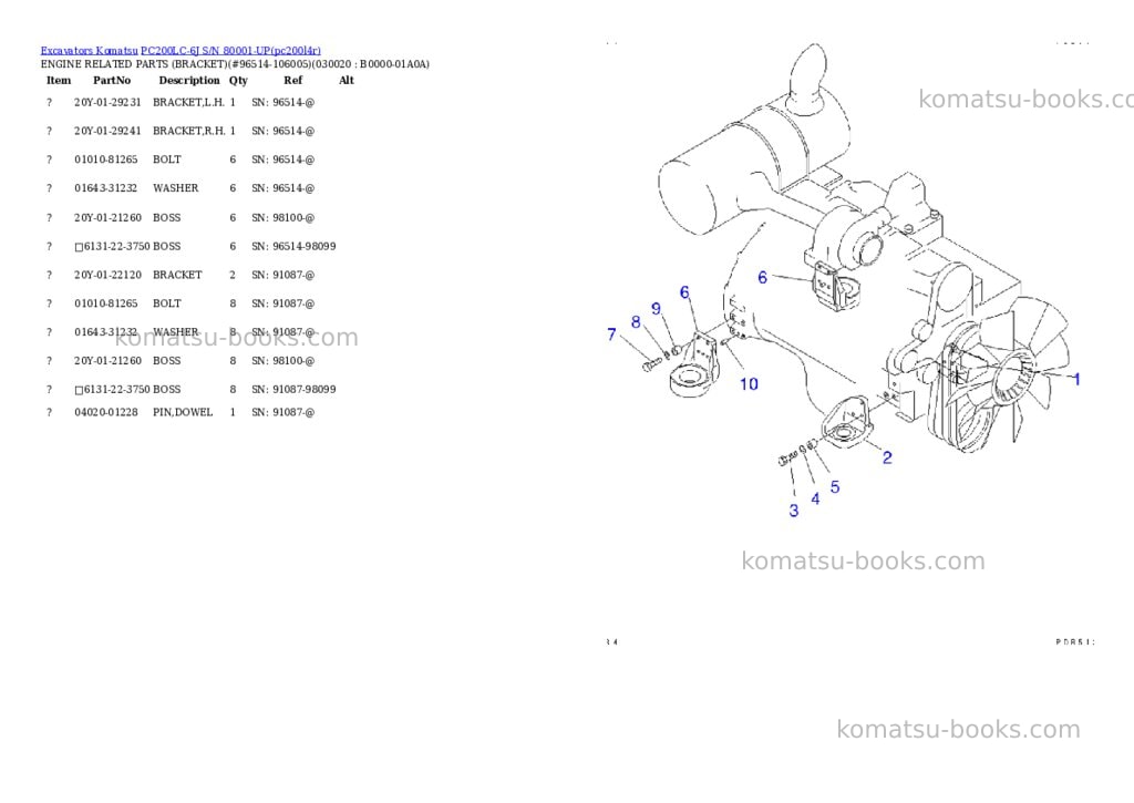Komatsu pc200lc-6j s/n 80001-up Parts catalog cover