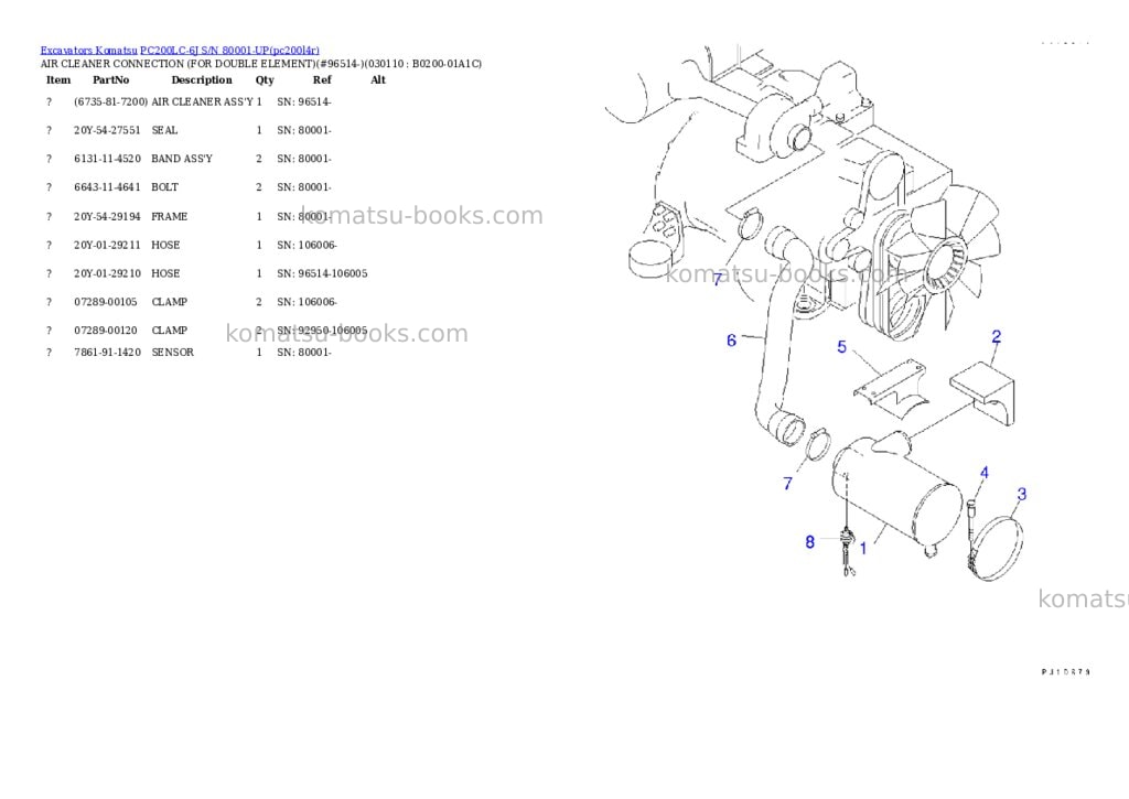 Komatsu pc200lc-6j s/n 80001-up Parts catalog cover Page 10