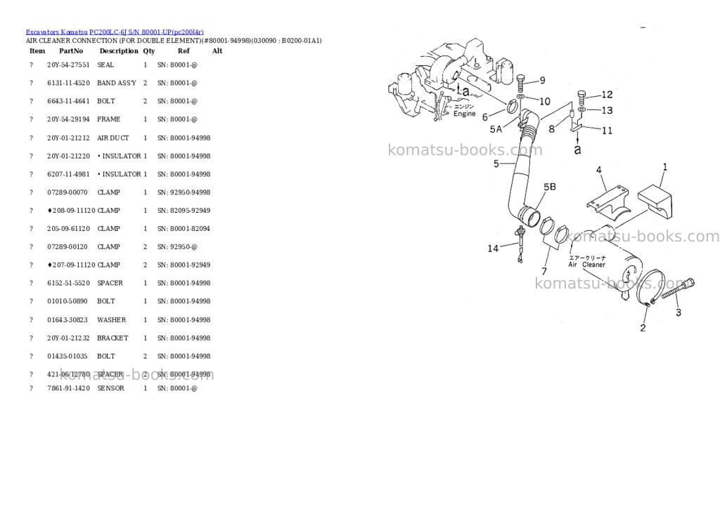 Komatsu pc200lc-6j s/n 80001-up Parts catalog cover Page 8