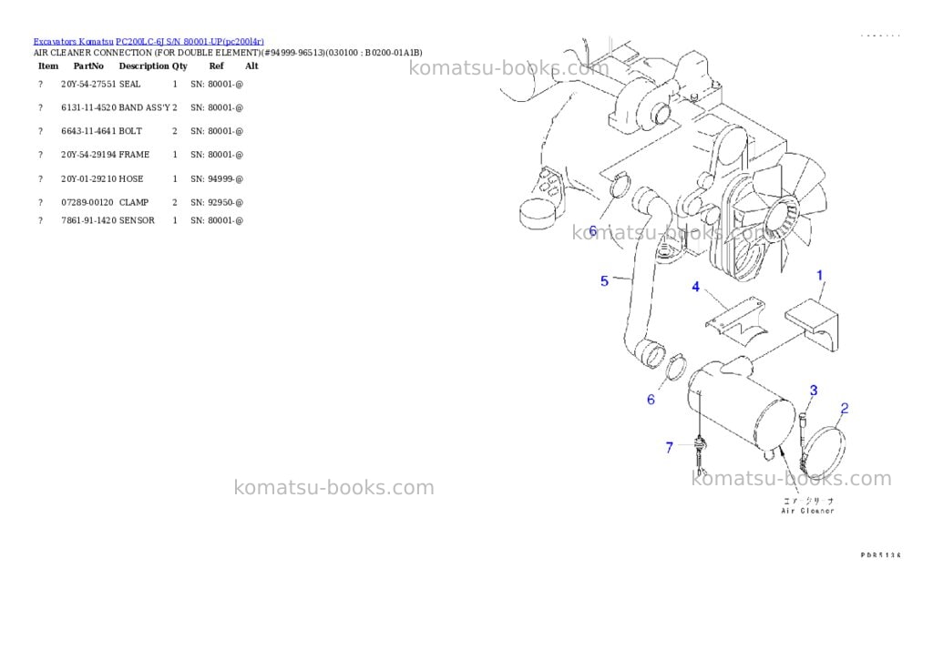 Komatsu pc200lc-6j s/n 80001-up Parts catalog cover Page 9