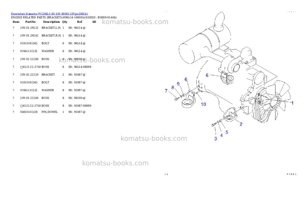 Komatsu pc200lc-6s s/n 80001-up Parts catalog cover
