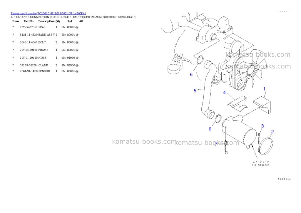 Komatsu pc200lc-6s s/n 80001-up Parts catalog cover Page 9
