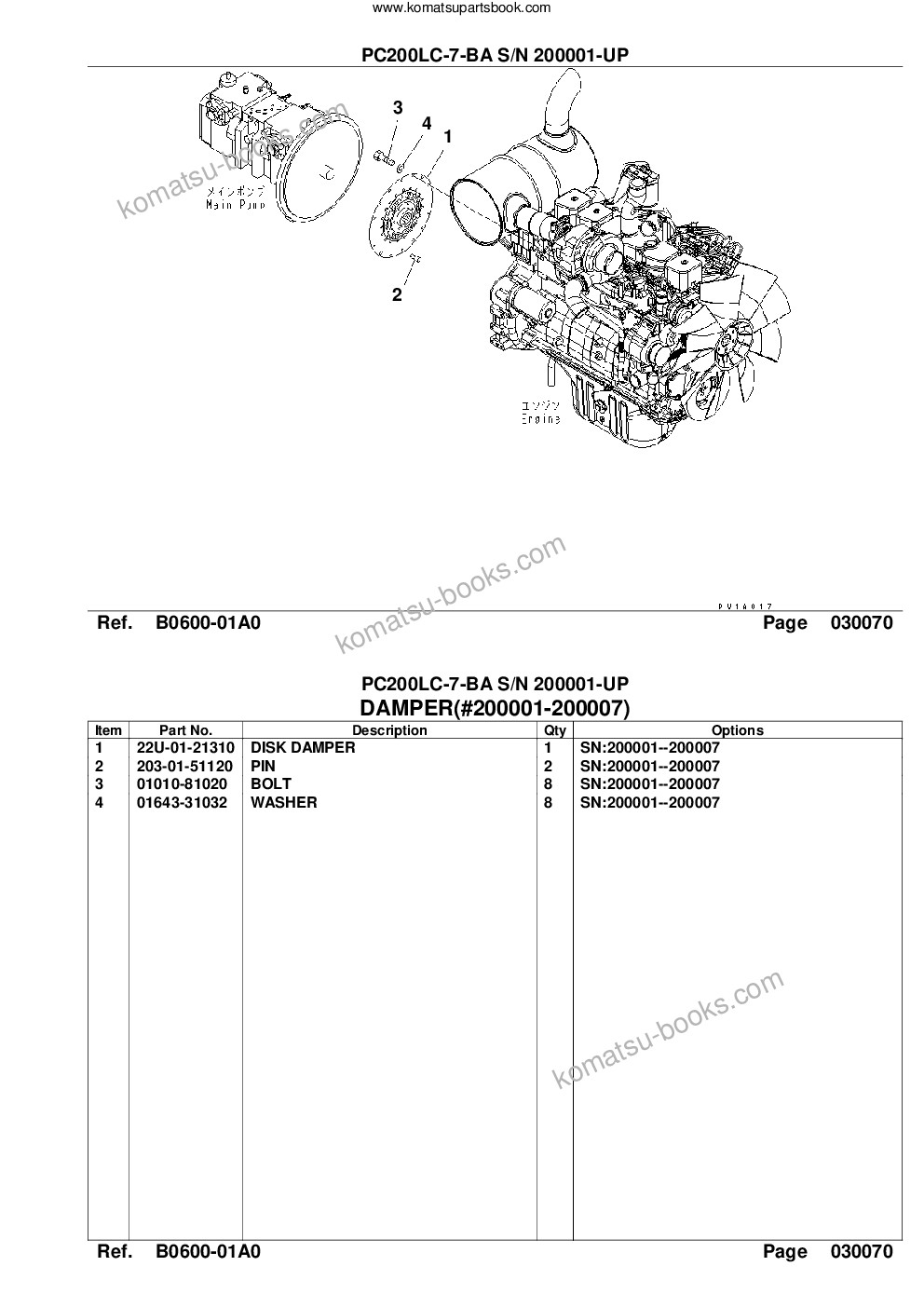 Komatsu pc200lc-7-ba s/n 200001-up Parts catalog cover Page 9