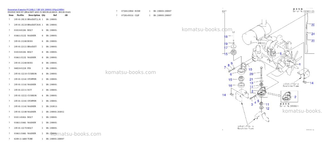 Komatsu pc200lc-7-bp s/n 200001-up Parts catalog cover